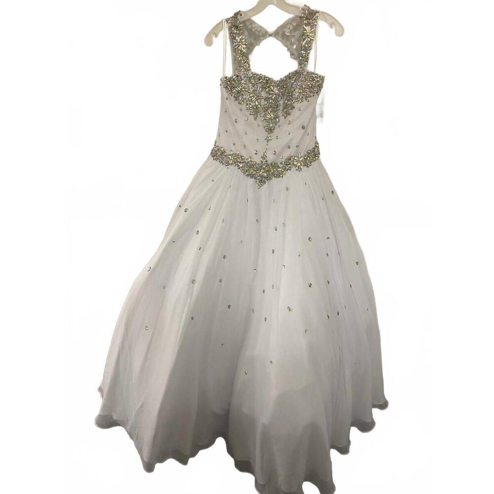 NEW LITTLE ROSIE girl's long pageant dress in white